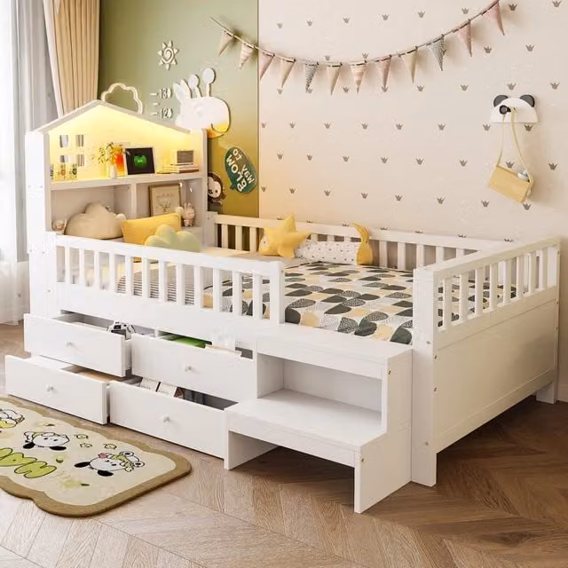 letto per bambini in legno massello bianco 90 x 200 cm