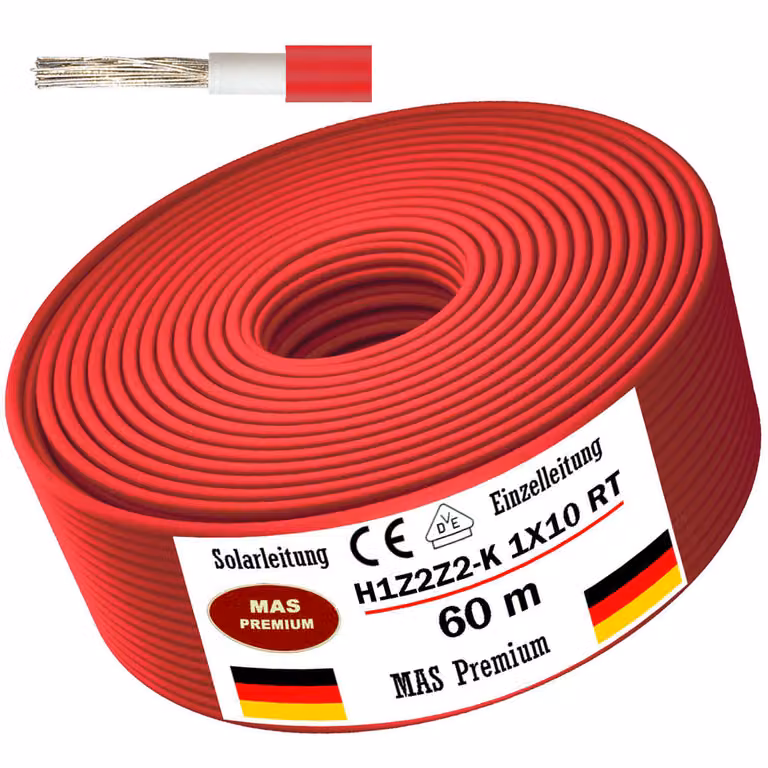60m cavo solare cavo solare H1Z2Z2-K 10 mm² rosso fotovoltaico senza alogeni