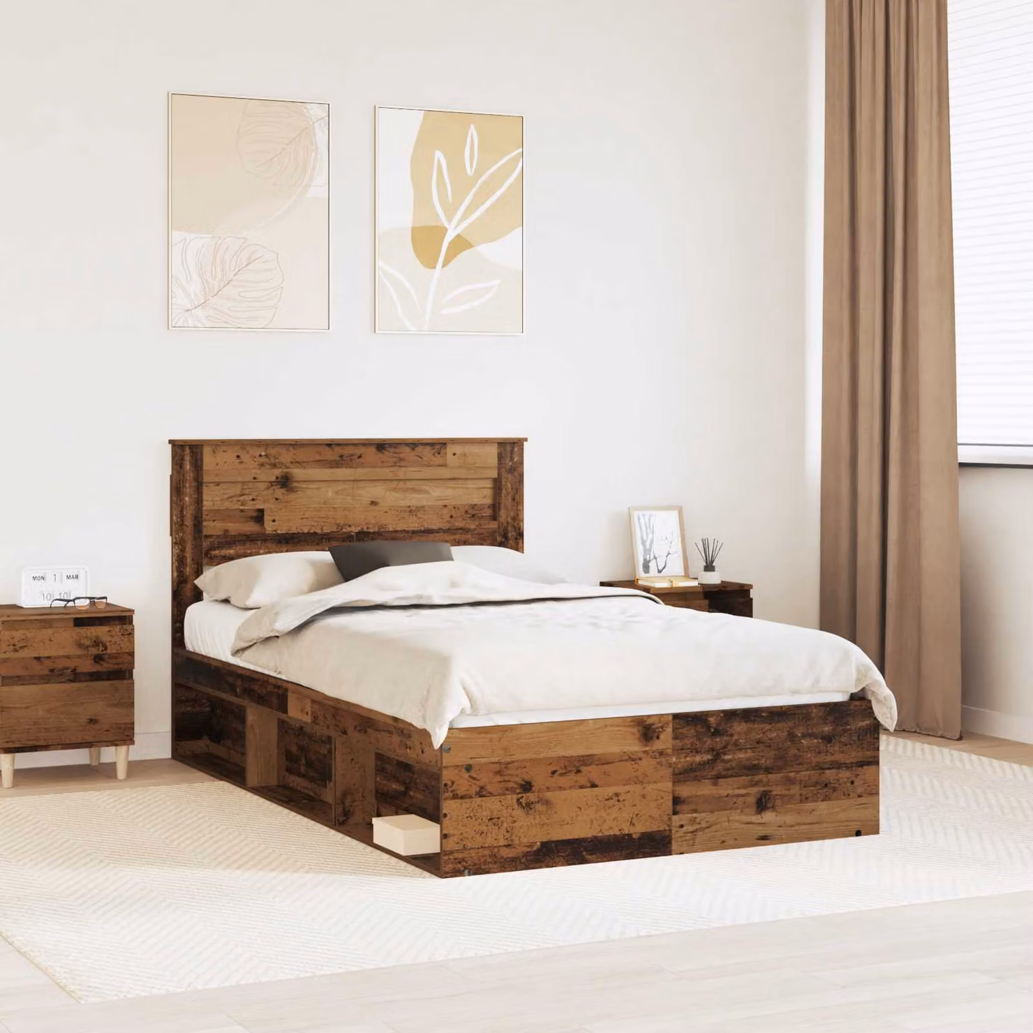 Struttura del letto moderna vidaXL in pino massello color marrone L: 138 cm, P: 200 cm – 1