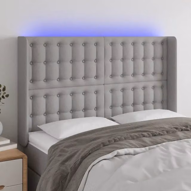 Testiera a LED-Testata con LED Grigio Chiaro 147x16x118/128 cm in Tessuto 874051