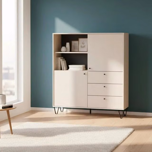 Credenza con ante cassetti e vano a giorno cachemire ALDO6 123,6x40x135H