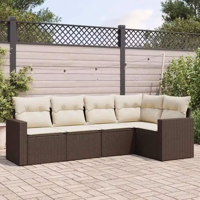 Set Divano da Giardino 5 pz con Cuscini Marrone in Polyrattan 3251270