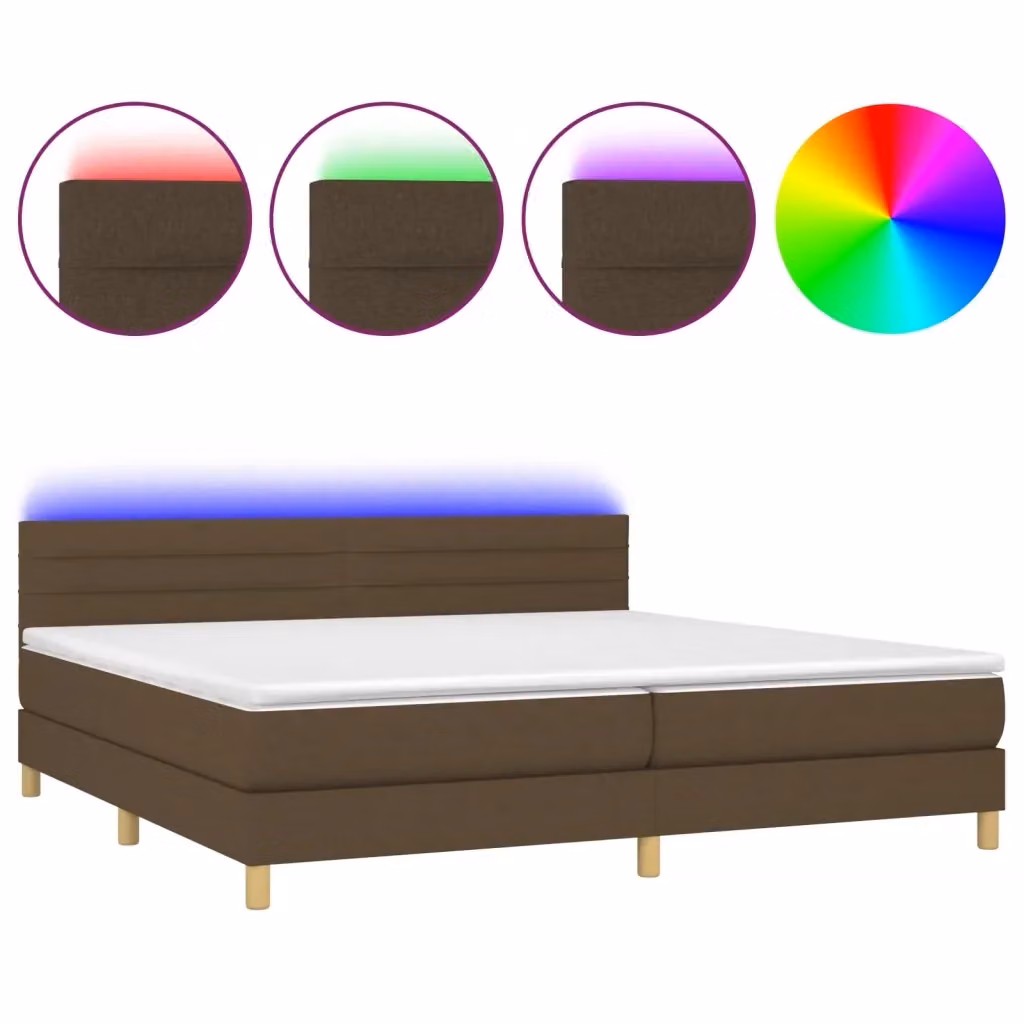 Letto Ibrido vidaXL con Materasso a Molle, Illuminazione LED e Porte USB, Tessuto Marrone e Bianco, L/P: 200 x 200 cm – 2