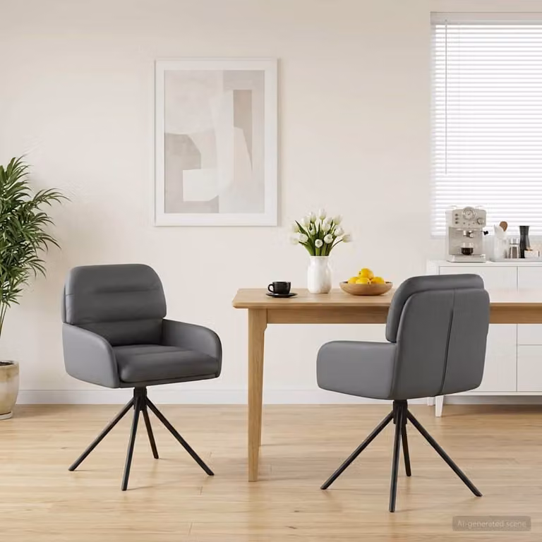 Set di 2 sedie da pranzo girevoli vidaXL in similpelle grigia con braccioli e base in metallo
