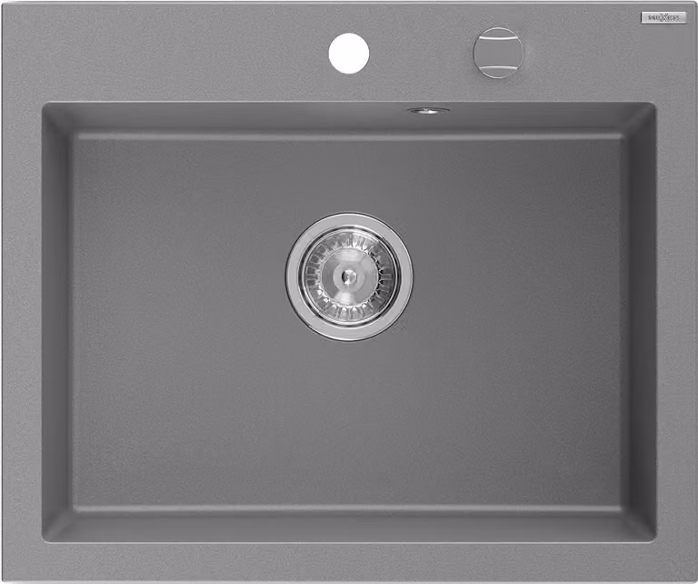Mexen Elix lavello da cucina in granito 1-vasca 600 x 500 mm, grigio, sifone cromato - 6525601005-71