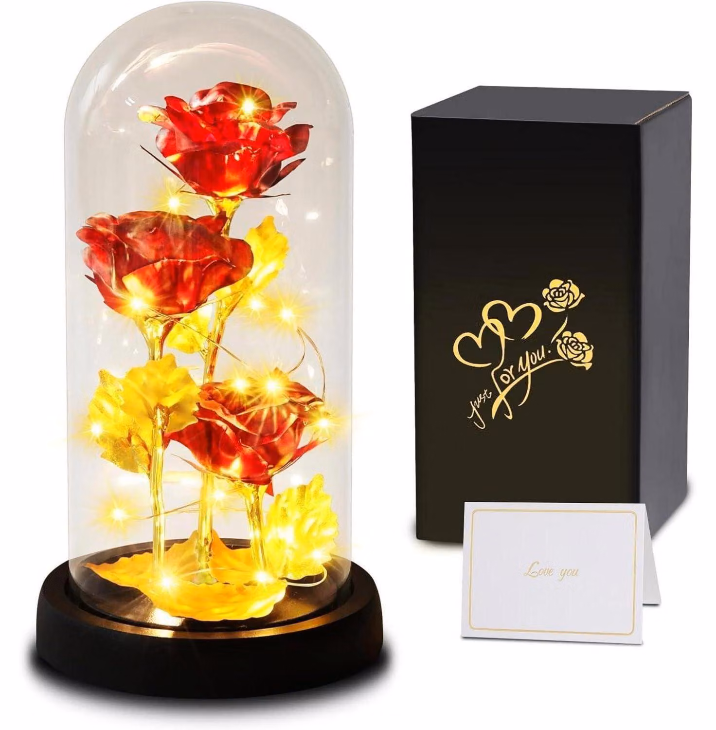 Rosa eterna in vetro con luce, rosa galassia, decorazione, regalo per donne, festa della mamma, matrimonio, anniversario, colore rosso