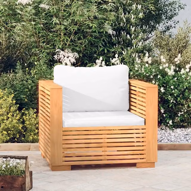 Divano da Giardino con Cuscini Crema in Legno Massello di Teak 319167
