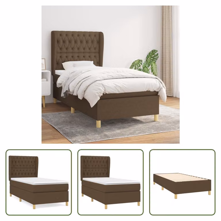 The Living Store Letto a molle con materasso marrone scuro 90x190 cm in tessuto