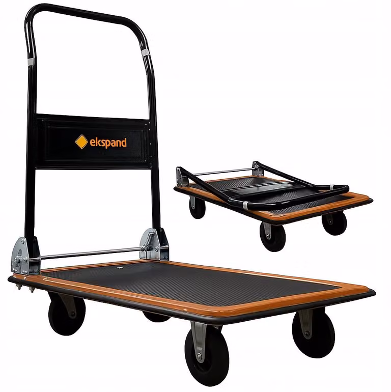 Ekspand | Carrello a piattaforma - Nero - Portata 150 kg - Superficie antiscivolo - Manubrio ribaltabile