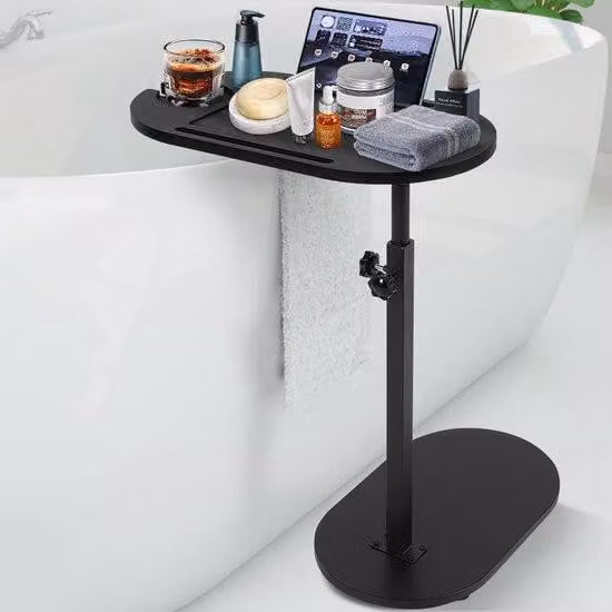 Tavolino da salotto in legno massello a forma di C, girevole a 360 gradi, ideale per la camera da letto, come seduta e per il bagno