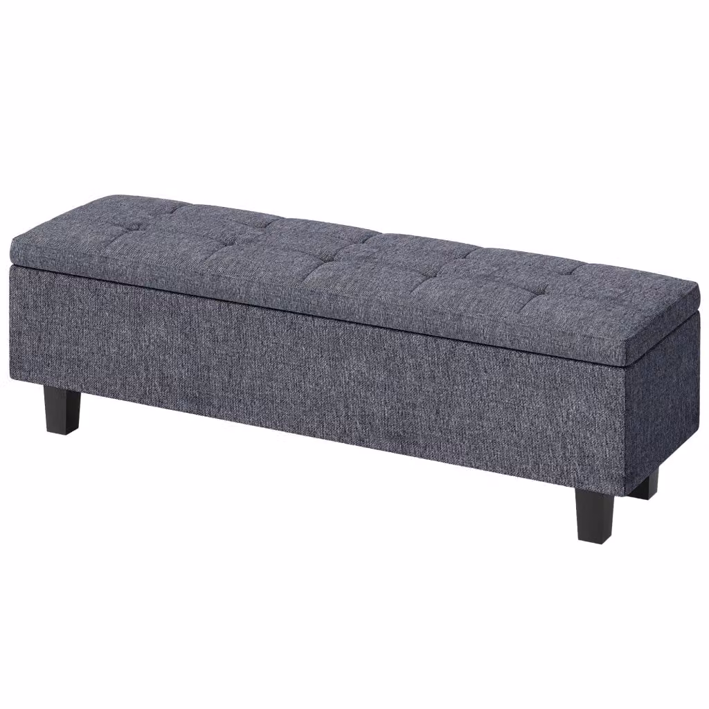 Panca contenitore imbottita Xylo in tessuto effetto lino grigio scuro con gambe in legno L: 120 cm, P: 45 cm, H: 40 cm – 2