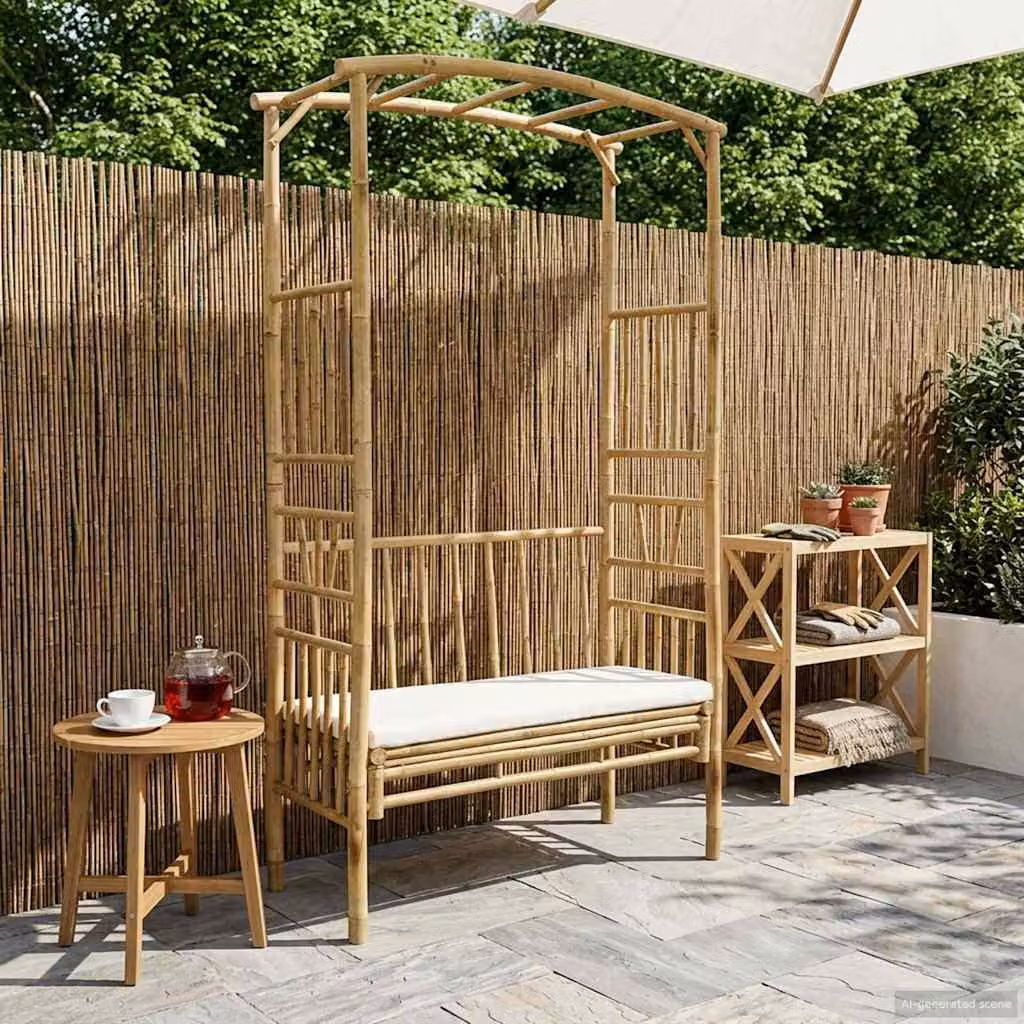Arco da giardino con panchina vidaXL in legno, Bianco Crema, L 115 x P 50 x H 205 cm