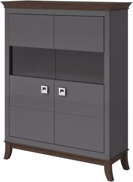 Buffet alto moderno Meublorama con 2 ante per soggiorno, colore grigio e bianco, L: 150 cm, H: 116 cm, P: 44 cm – 1