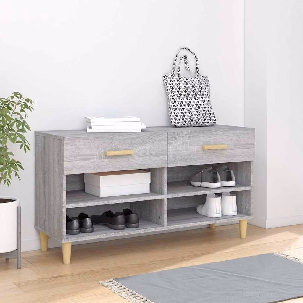 Scarpiera moderna vidaXL in legno e MDF Grigio, L 102 x P 35 x H 55 cm