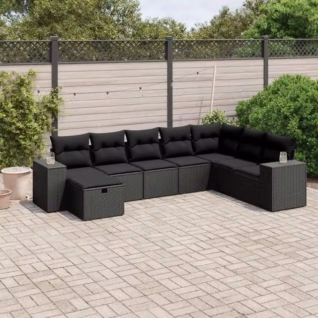 Set Divani da Giardino con Cuscini 8 pz Nero in Polyrattan 3264511
