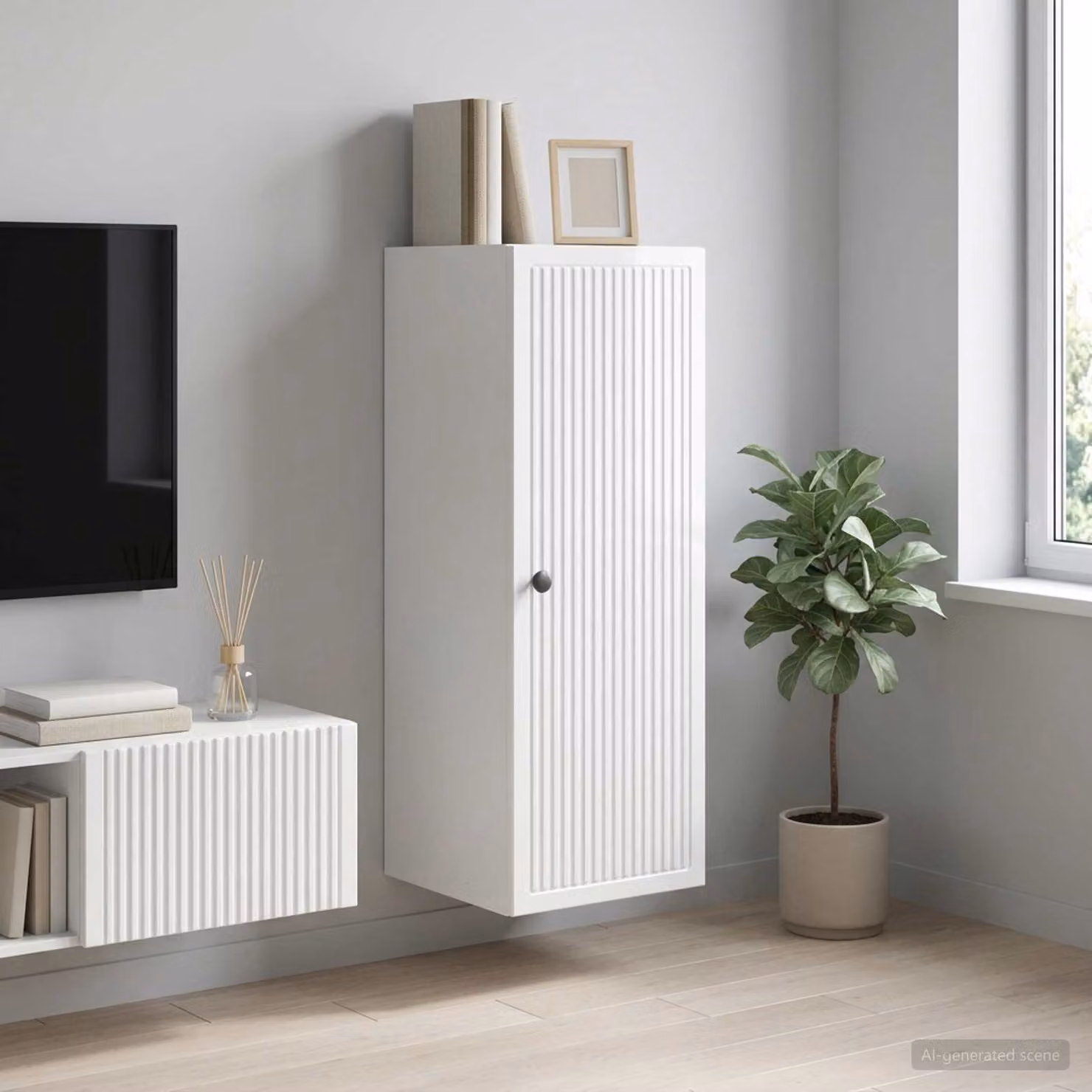 Mobiletto a muro vidaXL Bianco Lucido con ripiani interni e ante a battente L: 33 cm, P: 34,5 cm, H: 90 cm