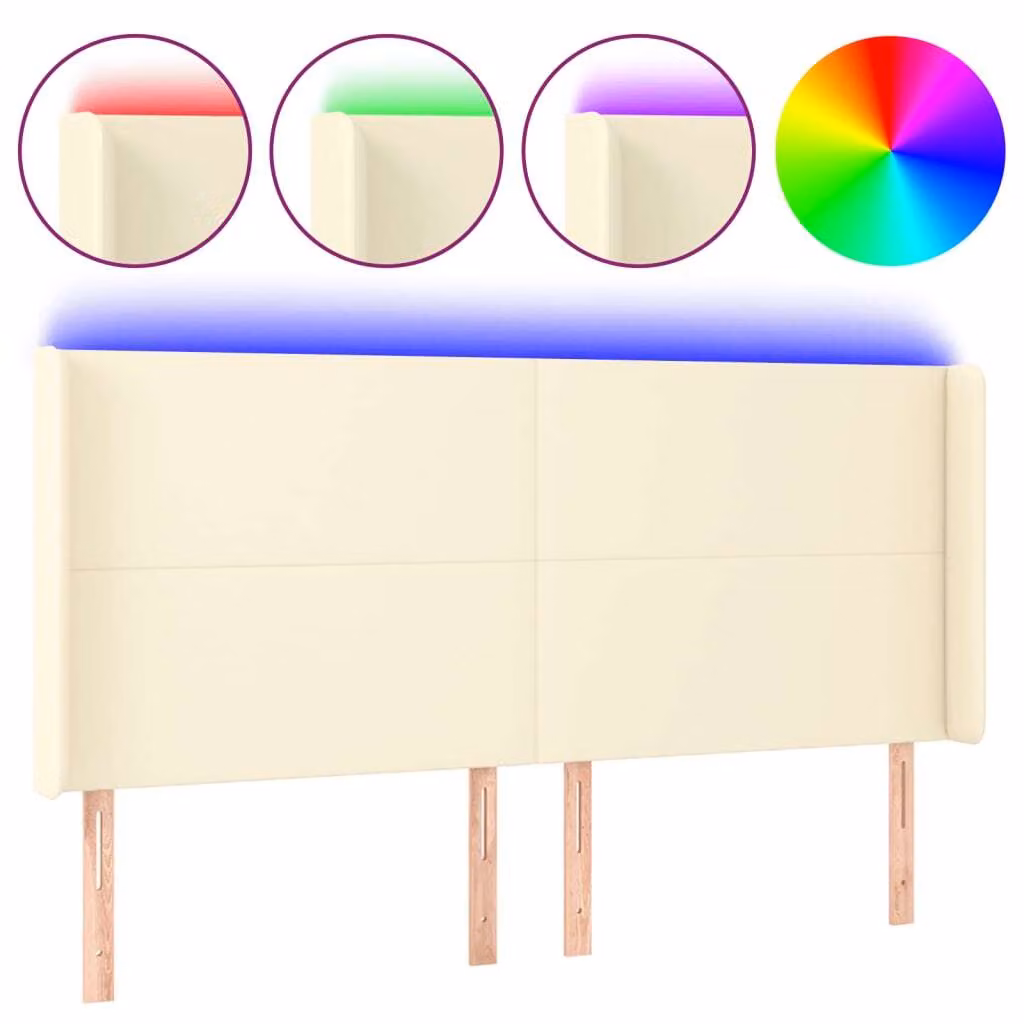 Testiera a LED Crema 163x16x118/128 cm in Pelle finta