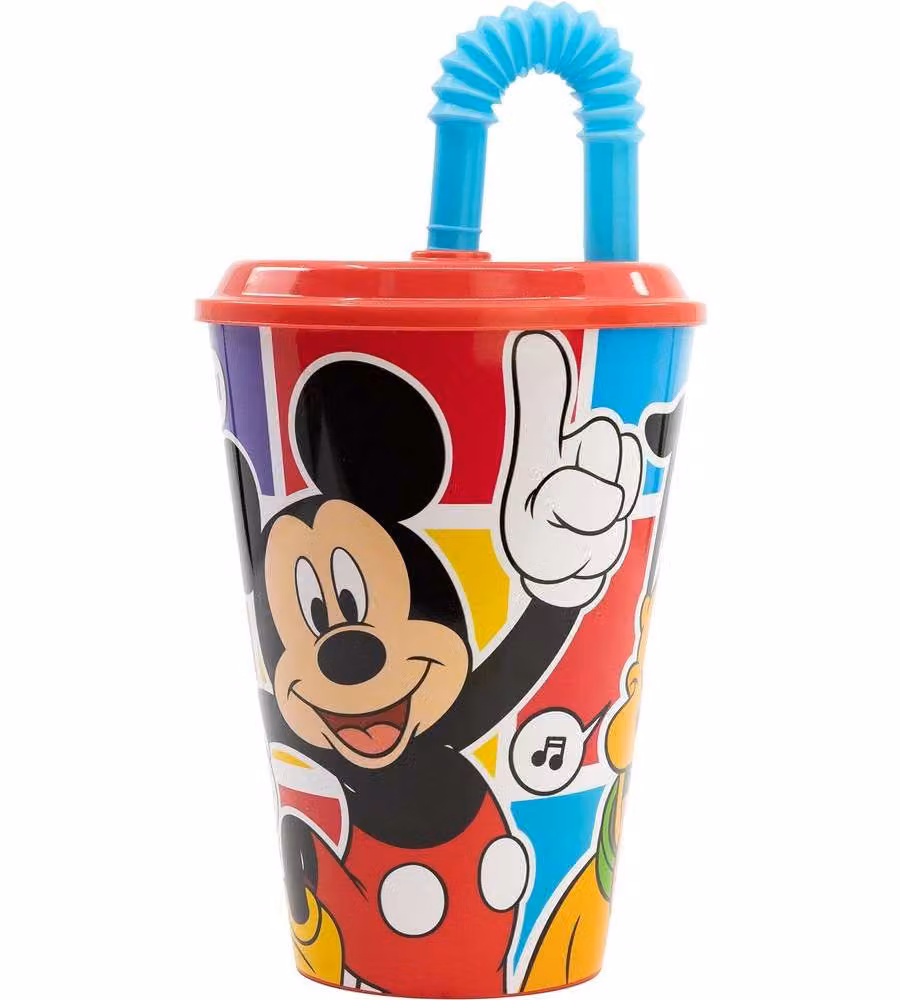 Bicchiere in plastica con cannuccia Mickey Mouse 430 ml