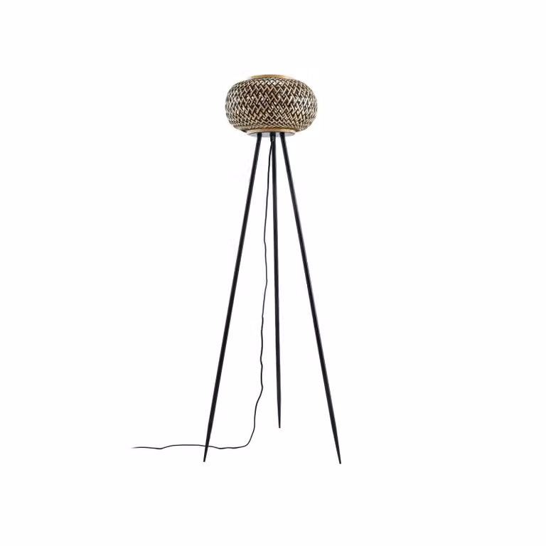 Lindby lampada da terra Nerys, nero, bambù, Ø 31,5 cm, treppiede