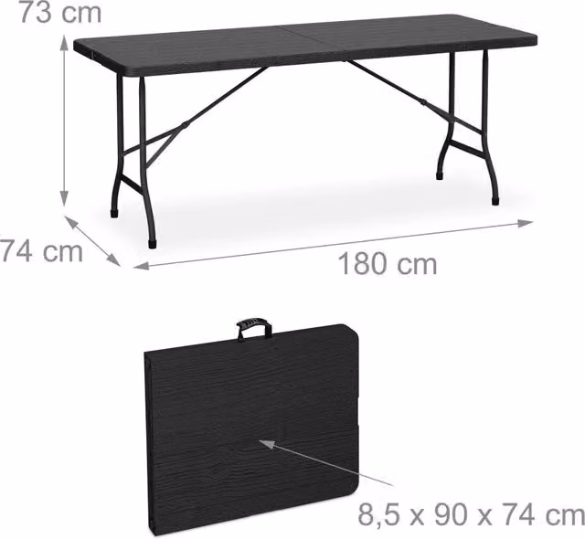 Set tavolo da giardino pieghevole con 2 panche 73 x 180 x 74 cm facile da pulire stile rustico in acciaio nero 13_0015755