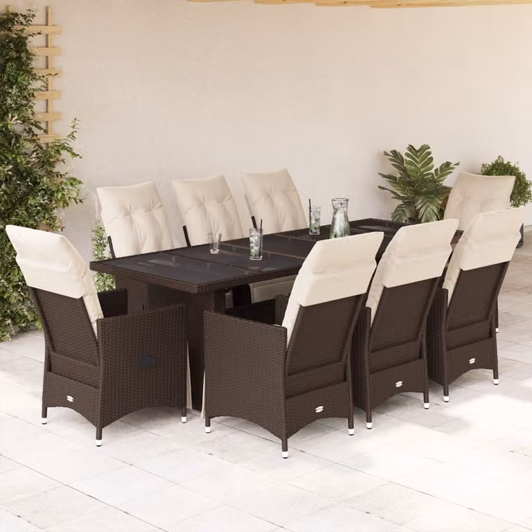 Maison Exclusive - Set Bistrò da Giardino 9 pz con Cuscini in Polyrattan Marrone