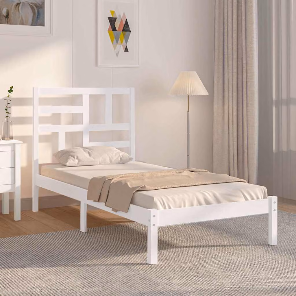 vidaXL Giroletto in legno massello di pino bianco con doghe fisse L 90 cm x P 200 cm