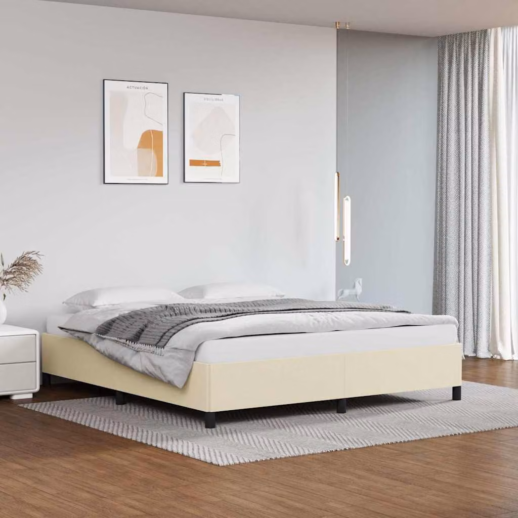 Giroletto vidaXL in similpelle beige con doghe in legno, senza materasso, L/P/H: 203 x 160 x 140 cm