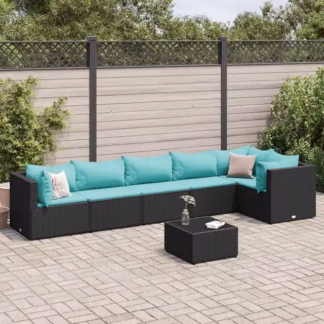 Set Salotto da Giardino con Cuscini 7pz Nero Polyrattan 3308116