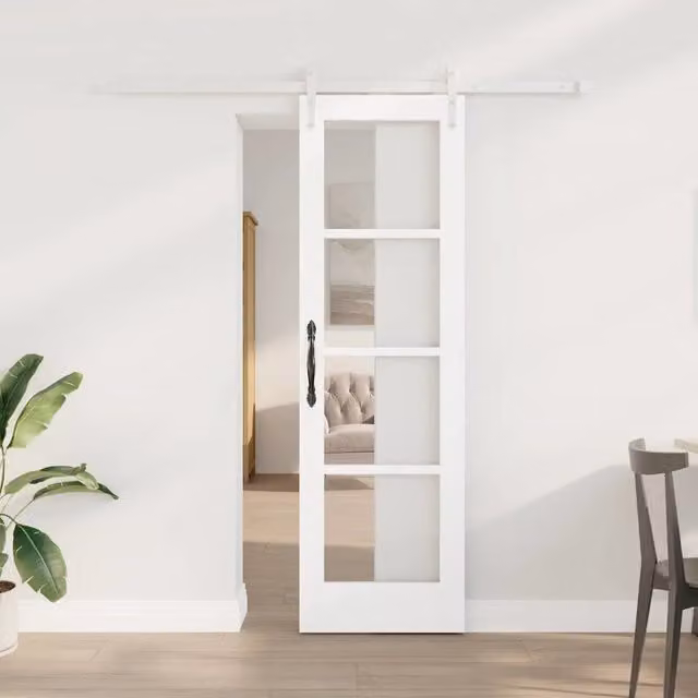 Porta scorrevole minimalistica vidaXL in legno bianco laccato e vetro trasparente L: 61 cm, H: 198,5 cm
