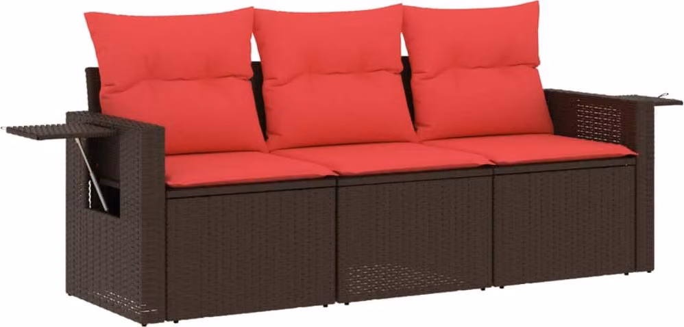 Set Divani da Giardino 3 pz con Cuscini Marrone in Polyrattan