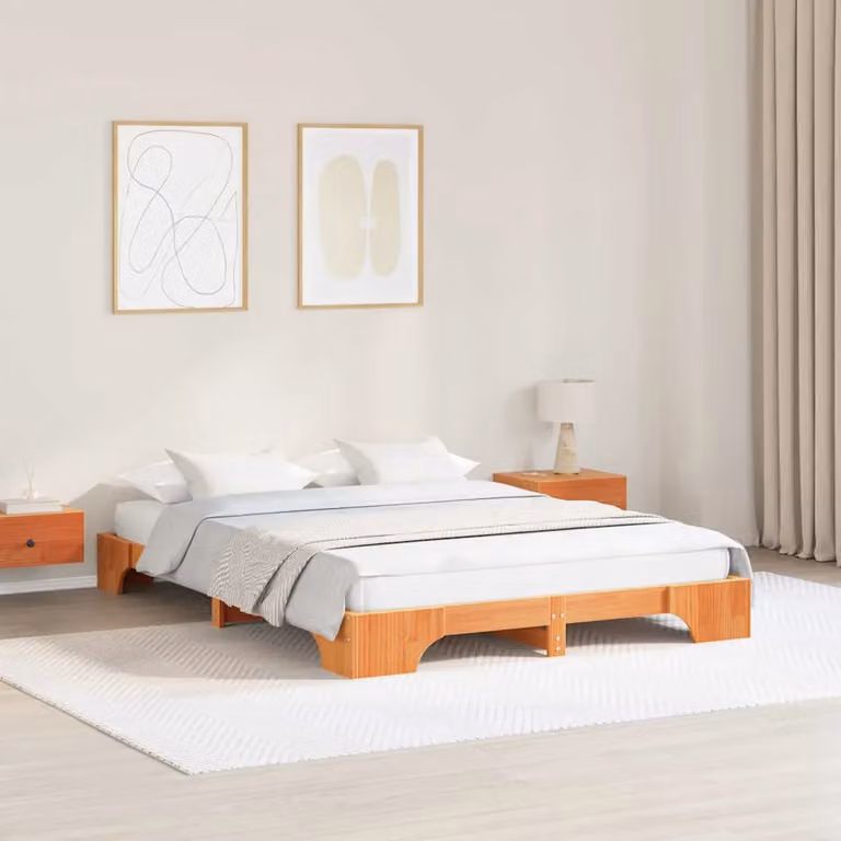 Struttura del letto moderna in pino massello vidaXL, colore marrone cerato, L 150 x P 200 cm