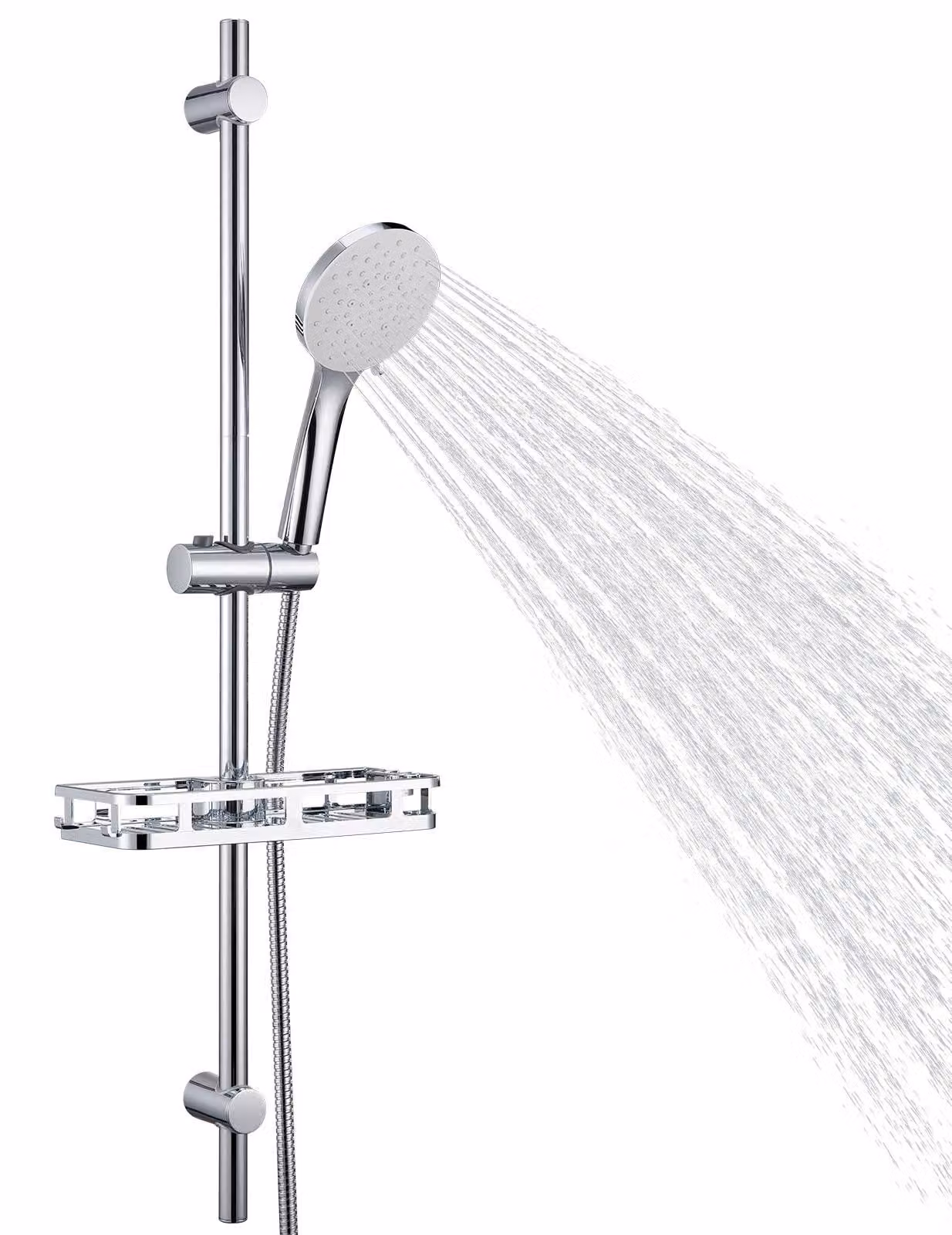 Set doccia da 90 cm in acciaio inossidabile, ripiano per doccia, soffione manuale a 6 funzioni, cromato