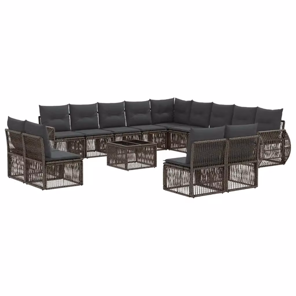 Set Divano da Giardino vidaXL a Forma a U in Polyrattan con Tavolino e Cuscini, Grigio e Antracite – 2