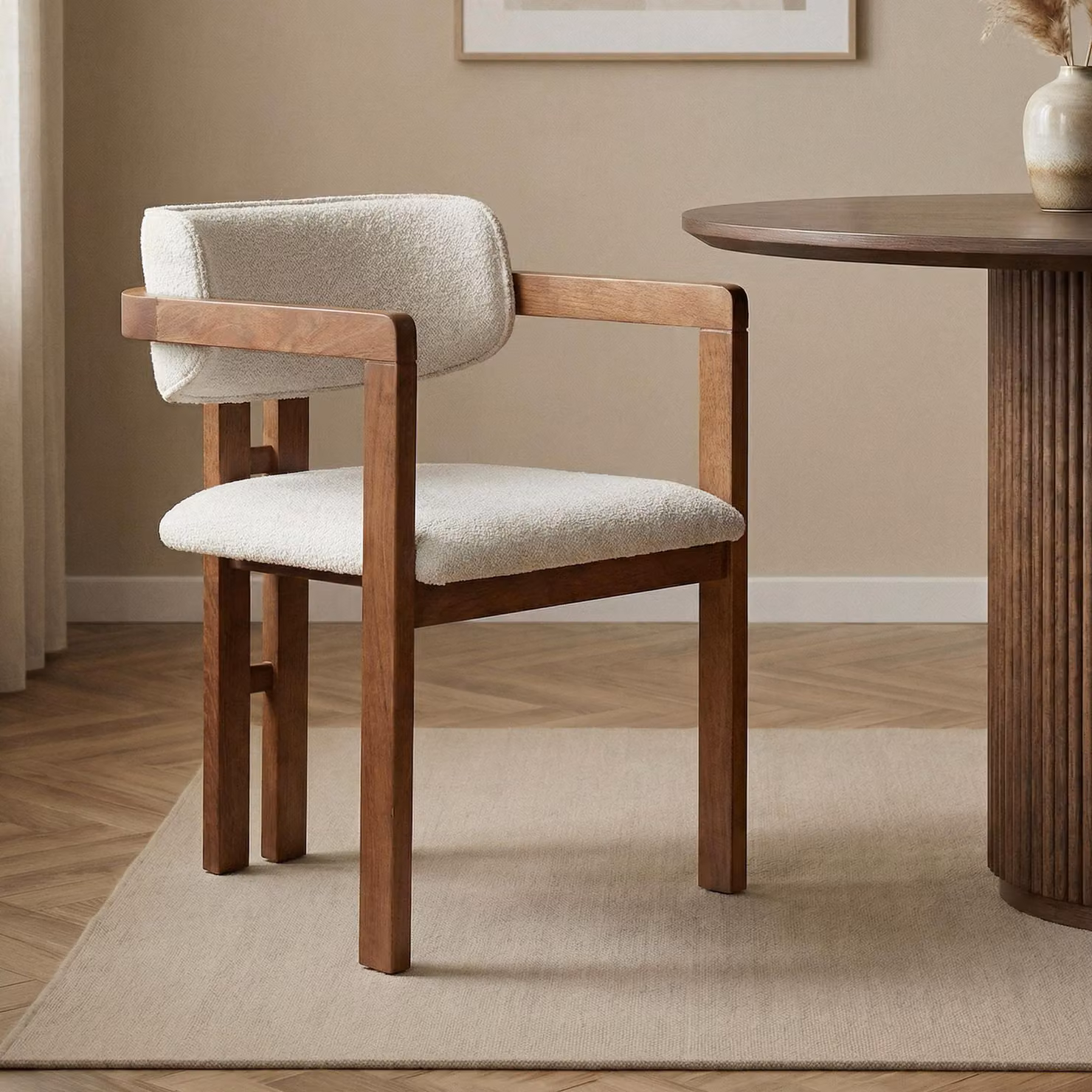 Skye Decor, sedia di alta qualità con struttura in faggio, tessuto in poliestere con trama ciniglia, 54 x 76 x 54 cm | Tessuto di facile manutenzione, gambe in legno, bianco e noce | Design moderno per ogni ambiente.