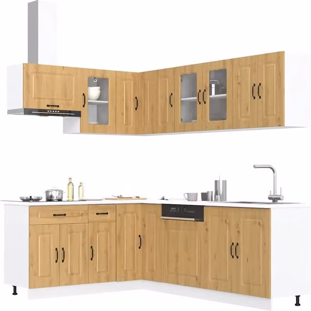 Set di mobili da cucina vidaXL in stile country house marrone con dettagli in legno e vetro L/P/H: 81.5 x 46.0 x 80.0 cm