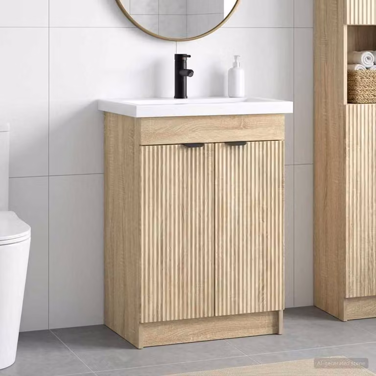 Set di mobili per il bagno moderno vidaXL in legno e MDF marrone, L: 56 cm, P: 37,5 cm, H: 81 cm