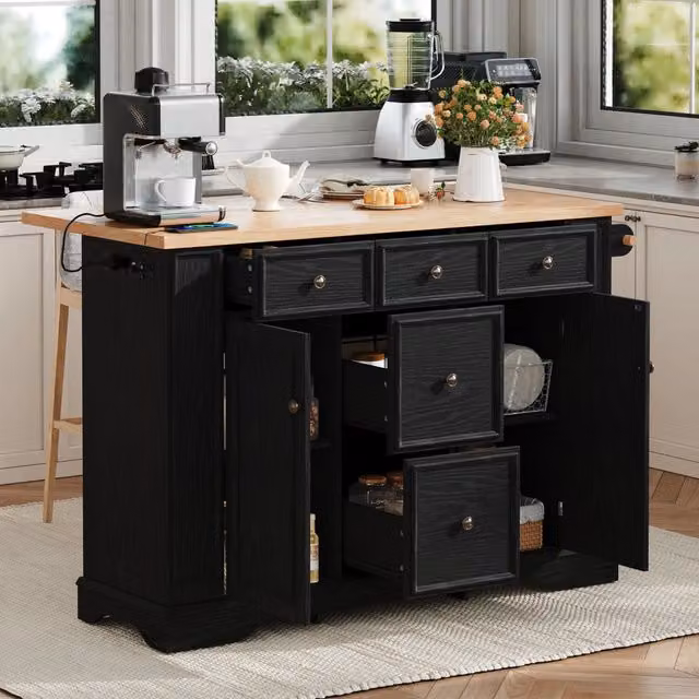 Isola Cucina Allungabile con Cassetti e Prese ¨C MINIMAL ¨C Nero
