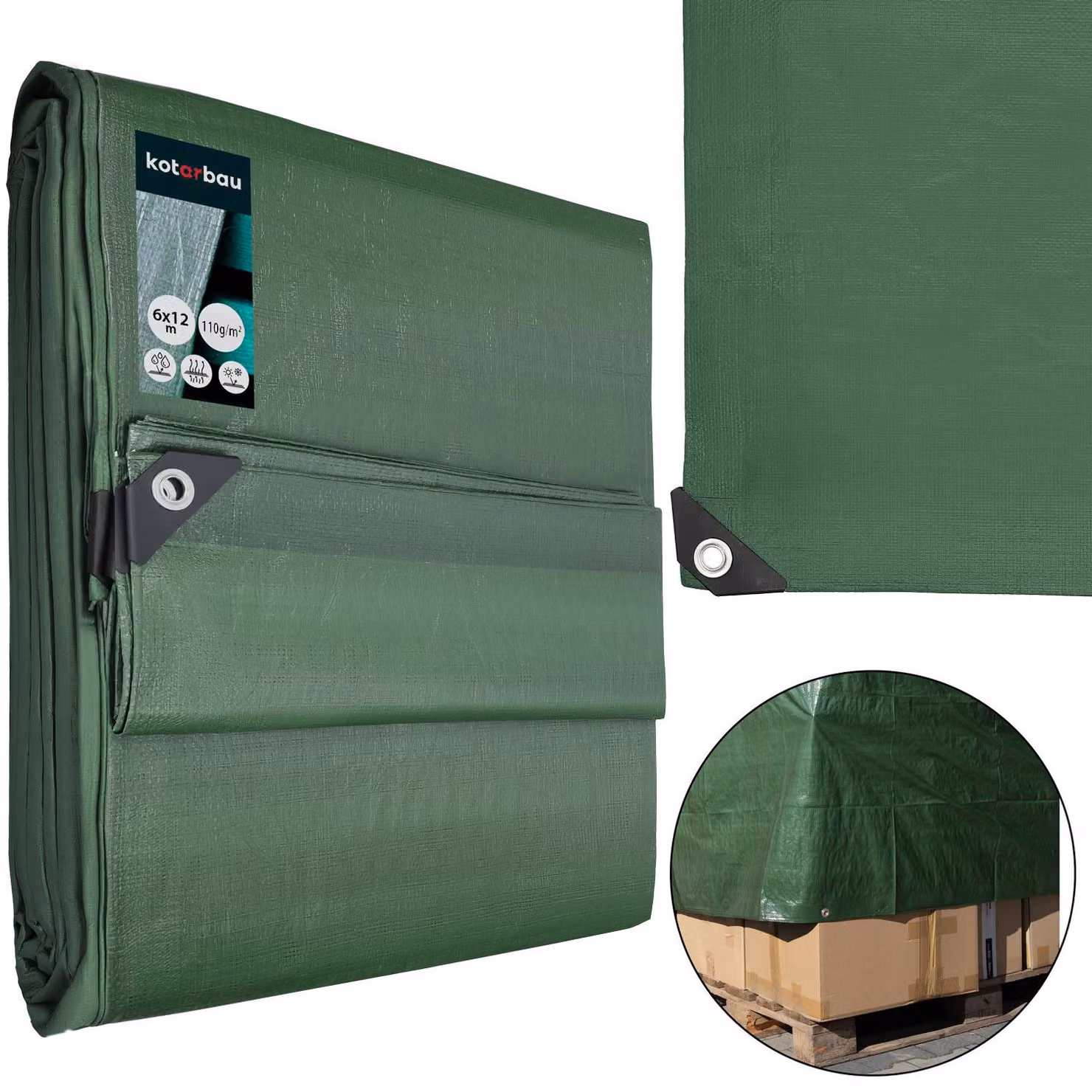 KOTARBAU® Telo Impermeabile Esterno Polietilene 6x12 m Verde Oliva 110 g/m² Telo Sotto Piscina Fuori Terra Telo Impermeabile
