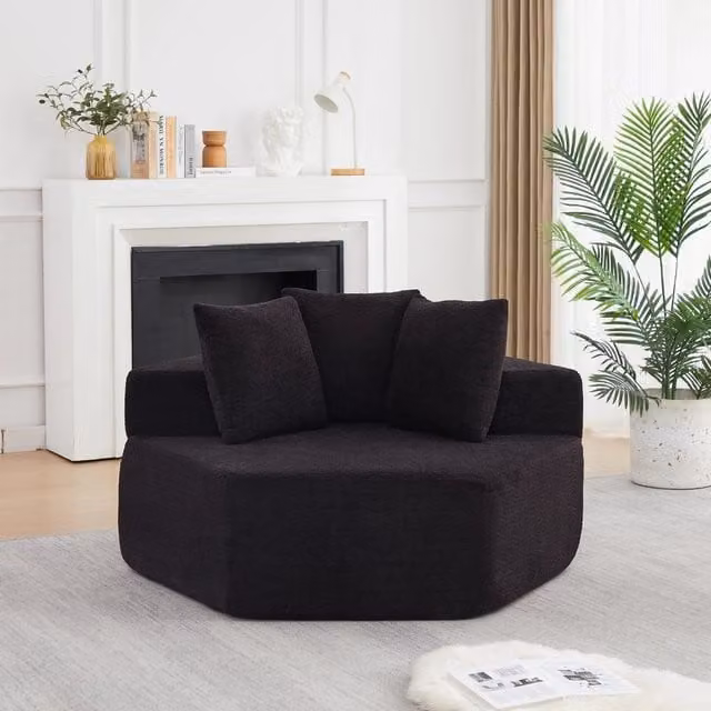Poltrona modulare esagonale OKWISH in velluto nero con struttura in schiuma e molle per soggiorno