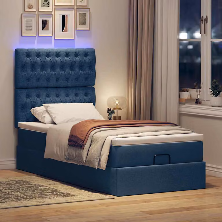 Maison Exclusive - Letto ottomano con materasso e LED blu 90x200 cm tessuto
