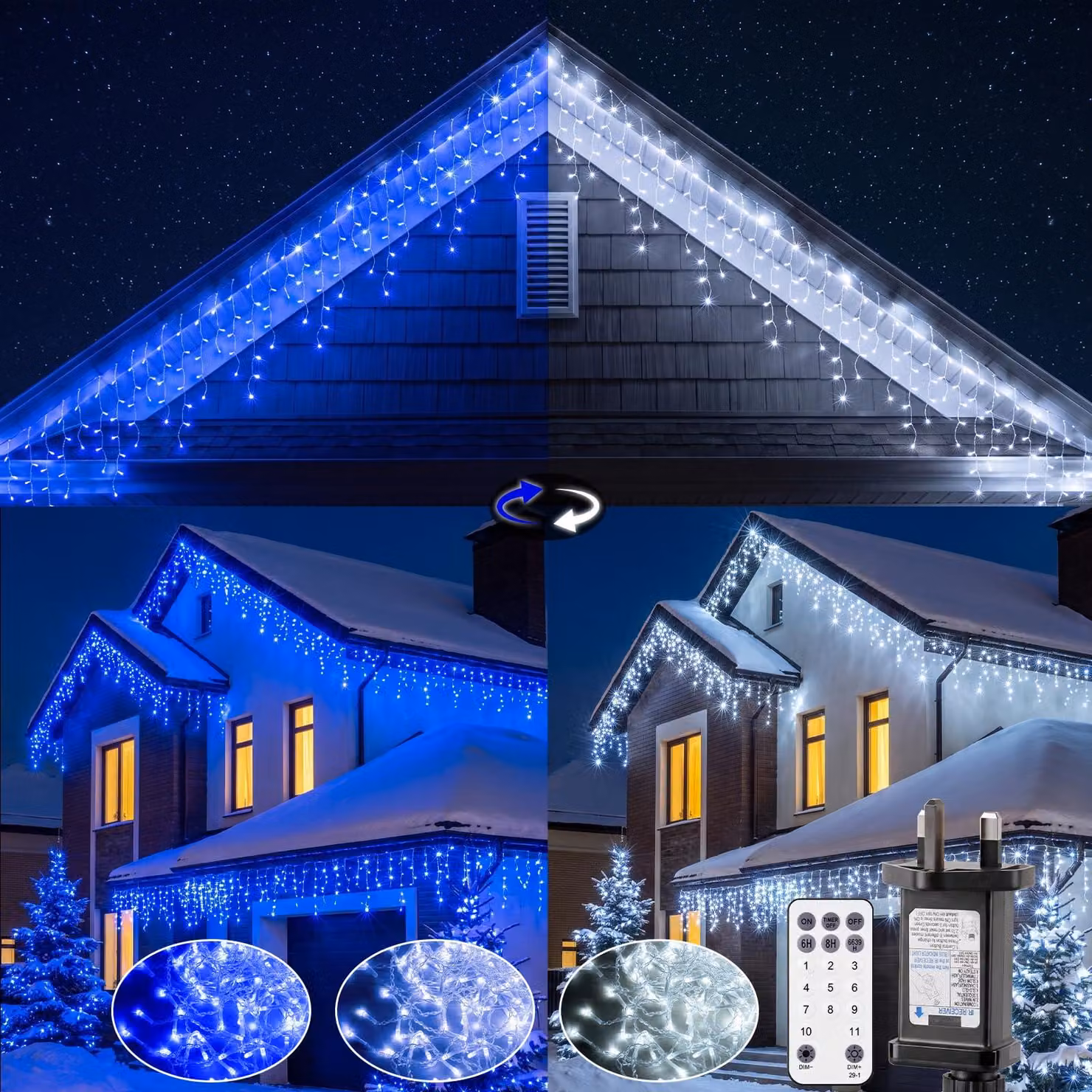 Catena luminosa a LED con effetto ghiaccio, 10 metri, 280 LED, blu/bianco freddo