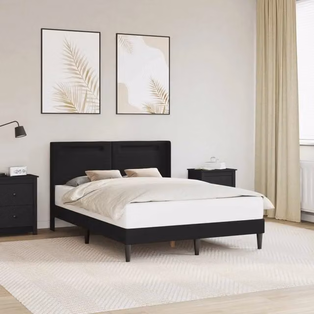 Letto moderno DESIGN IN con testiera e giroletto in similpelle nero e multicolore, dotato di illuminazione sottostante e porte di ricarica USB, L/P/H: 140 x 200 x 96 cm