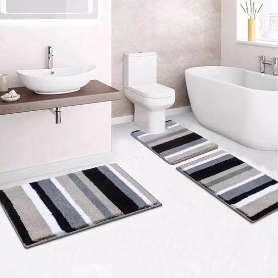Set di 3 tappeti da bagno Pauwer in microfibra antiscivolo e assorbenti, lavabili in lavatrice, colore nero