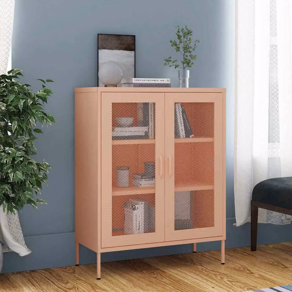 Armadietto da parete vidaXL in metallo rosa con ante a battente, L: 80 cm, P: 35 cm, H: 101,5 cm – 1