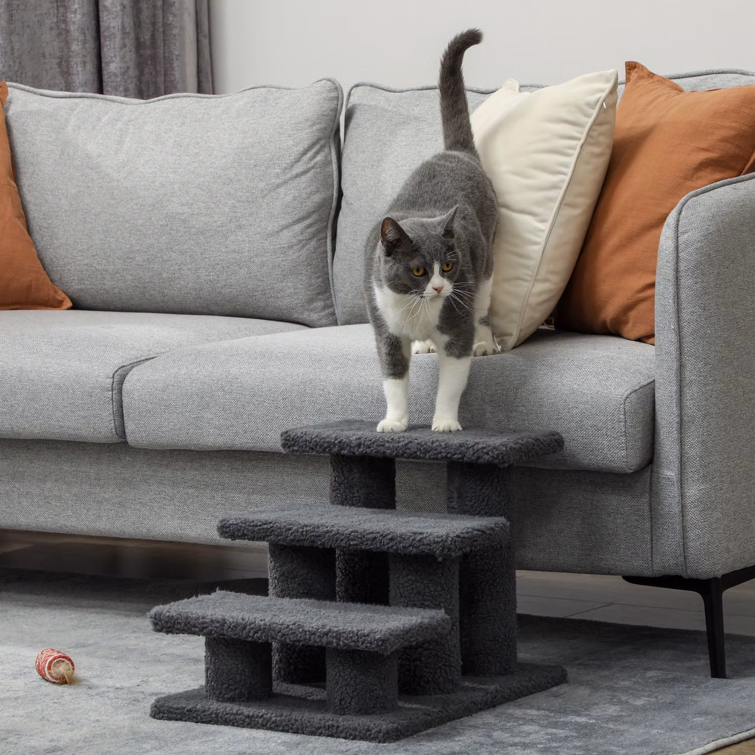 Scala per gatti a 3 gradini PawHut di Aosom, grigio, L 45 cm x P 35 cm x H 34 cm – 2