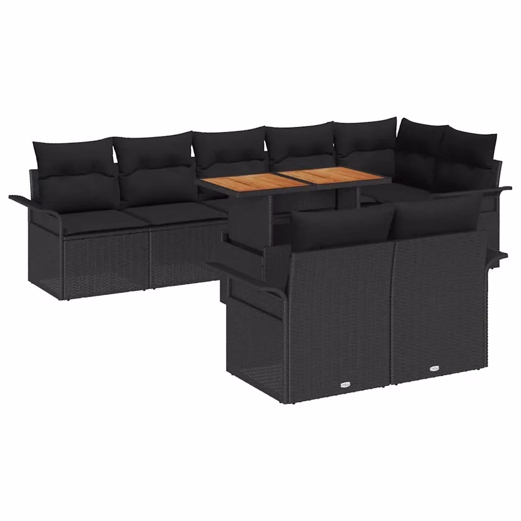 Set Divano da Giardino Moderno vidaXL in Polyrattan Nero 9 Pezzi – 2