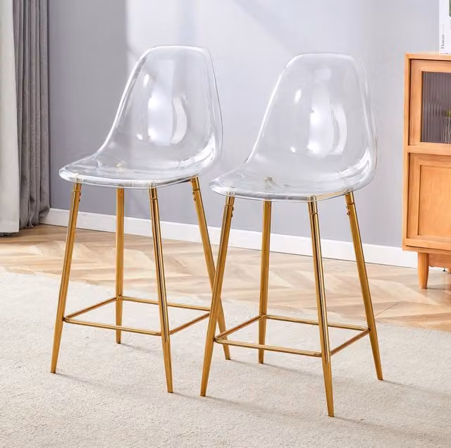 SGABELLO BAR Design moderno 66,5x48x37 cm plastica trasparente e metallo oro