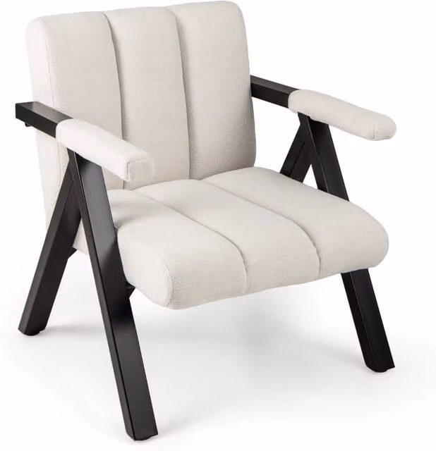 Poltrona imbottita moderna di met¨¤ secolo per soggiorno camera da letto, Poltrona comoda per lettura con struttura Beige