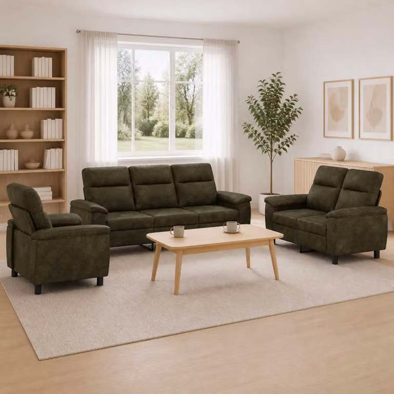 Set di divani moderno vidaXL composto da un divano a 3 posti, un divano a 2 posti e una poltrona in pelle sintetica marrone con struttura in metallo