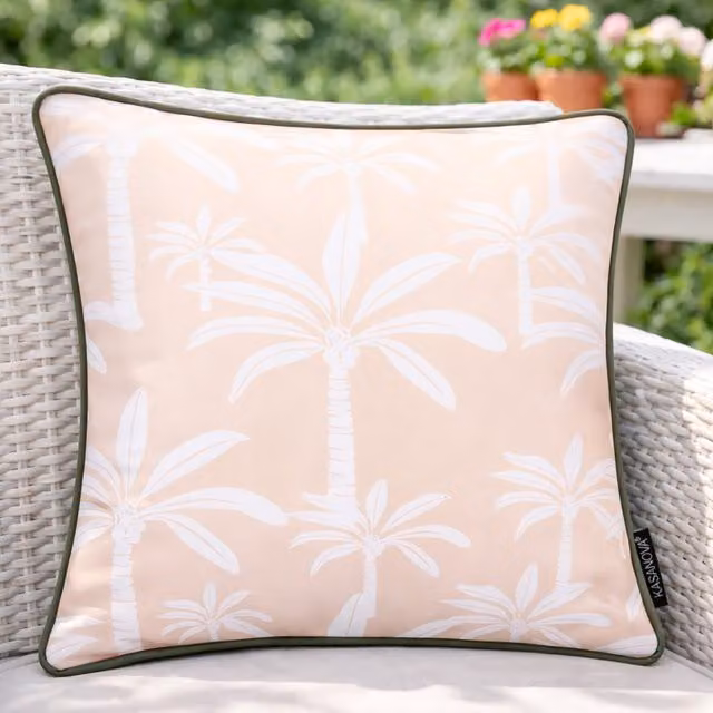 Cuscino arredo KASANOVA beige con motivo floreale, idrorepellente e lavabile, L/P: 40 x 40 cm